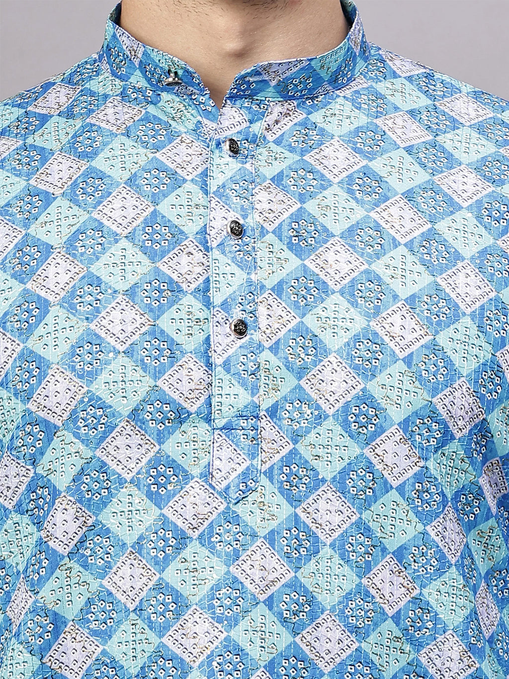 RAY LIGHT Men's Premium Crochet Fabric Geometric Long Kurta – Light Orange