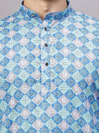 RAY LIGHT Men's Premium Crochet Fabric Geometric Long Kurta – Light Orange