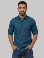 RAY LIGHT Men's Essential Solid Cotton Short Kurta – Sky Blue with Roll-Up Sleeves