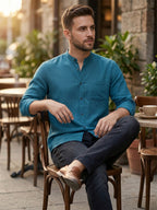 RAY LIGHT Men's Minimalist Solid Casual Shirt – Chinese Collar & Functional Chest Pocket