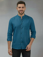 RAY LIGHT Men's Minimalist Solid Casual Shirt – Chinese Collar & Functional Chest Pocket