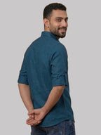 RAY LIGHT Men's Essential Solid Cotton Short Kurta – Sky Blue with Roll-Up Sleeves