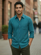 RAY LIGHT Men's Classic Core Solid Formal Shirt – Spread Collar with Functional Chest Pocket