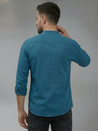 RAY LIGHT Men's Minimalist Solid Casual Shirt – Chinese Collar & Functional Chest Pocket