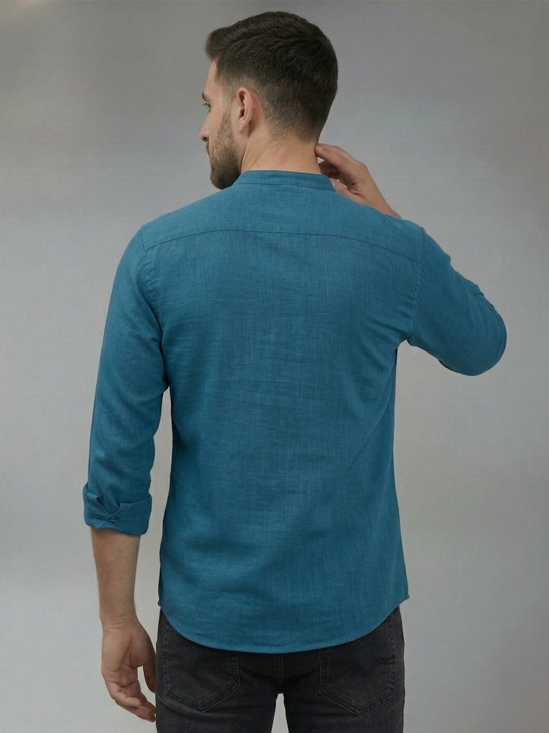 RAY LIGHT Men's Minimalist Solid Casual Shirt – Chinese Collar & Functional Chest Pocket