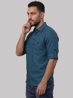 RAY LIGHT Men's Essential Solid Cotton Short Kurta – Sky Blue with Roll-Up Sleeves