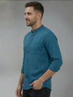 RAY LIGHT Men's Minimalist Solid Casual Shirt – Chinese Collar & Functional Chest Pocket