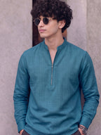 RAY LIGHT Men's Modern Zip-Neck Solid Cotton Short Kurta – Mustard Yellow