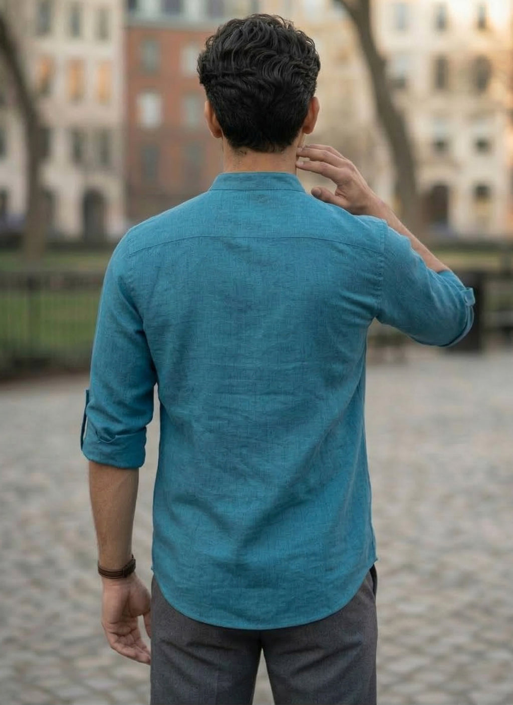 RAY LIGHT Men’s Slate Grey Modern Zip-Front Short Kurta