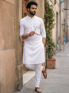 RAY LIGHT Men's Classic Solid Cotton Long Kurta – Dark Green with Dual Side Pockets