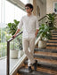 RAY LIGHT Men's Classic Vertical Stripe Cotton Shirt – Crisp White & Blue