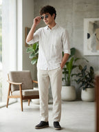 RAY LIGHT Men's Classic Vertical Stripe Cotton Shirt – Crisp White & Blue