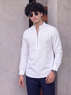 RAY LIGHT Men's Modern Zip-Neck Solid Cotton Short Kurta – Mustard Yellow