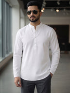 RAY LIGHT Men's Essential Solid Cotton Short Kurta – Royal Blue with Cuffless Sleeves