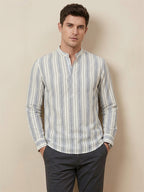 RAY LIGHT Men's Classic Vertical Stripe Cotton Short Kurta – White & Blue