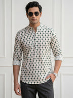 RAY LIGHT Men's Geometric Diamond Print Cotton Short Kurta – Off-White & Forest Green