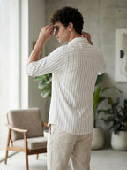 RAY LIGHT Men's Classic Vertical Stripe Cotton Shirt – Crisp White & Blue