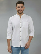 RAY LIGHT Men's Minimalist Solid Casual Shirt – Chinese Collar & Functional Chest Pocket