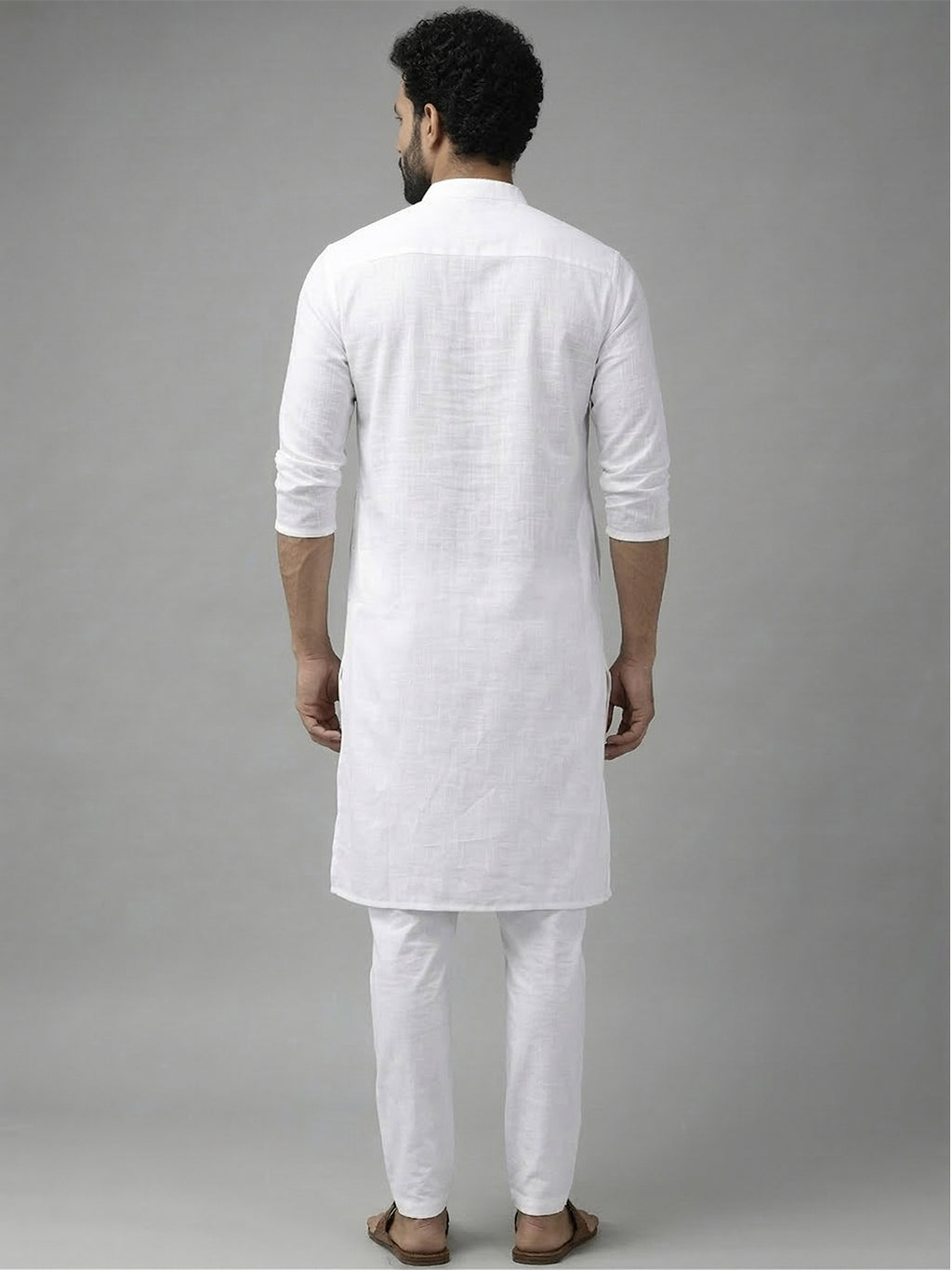 RAY LIGHT Men's 100% Cotton Solid Long Kurta with Mandarin Collar