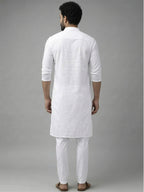 RAY LIGHT Men's 100% Cotton Solid Long Kurta with Mandarin Collar