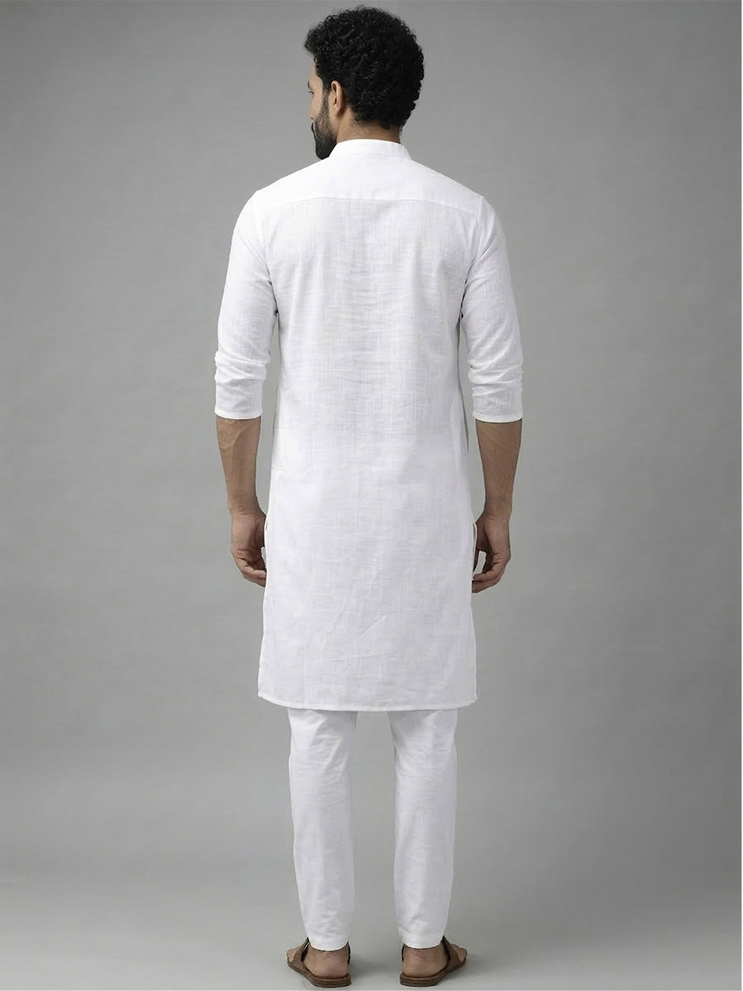 RAY LIGHT Men's 100% Cotton Solid Long Kurta with Mandarin Collar
