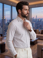 RAY LIGHT Men's Classic Vertical Stripe Cotton Shirt – Crisp White & Charcoal