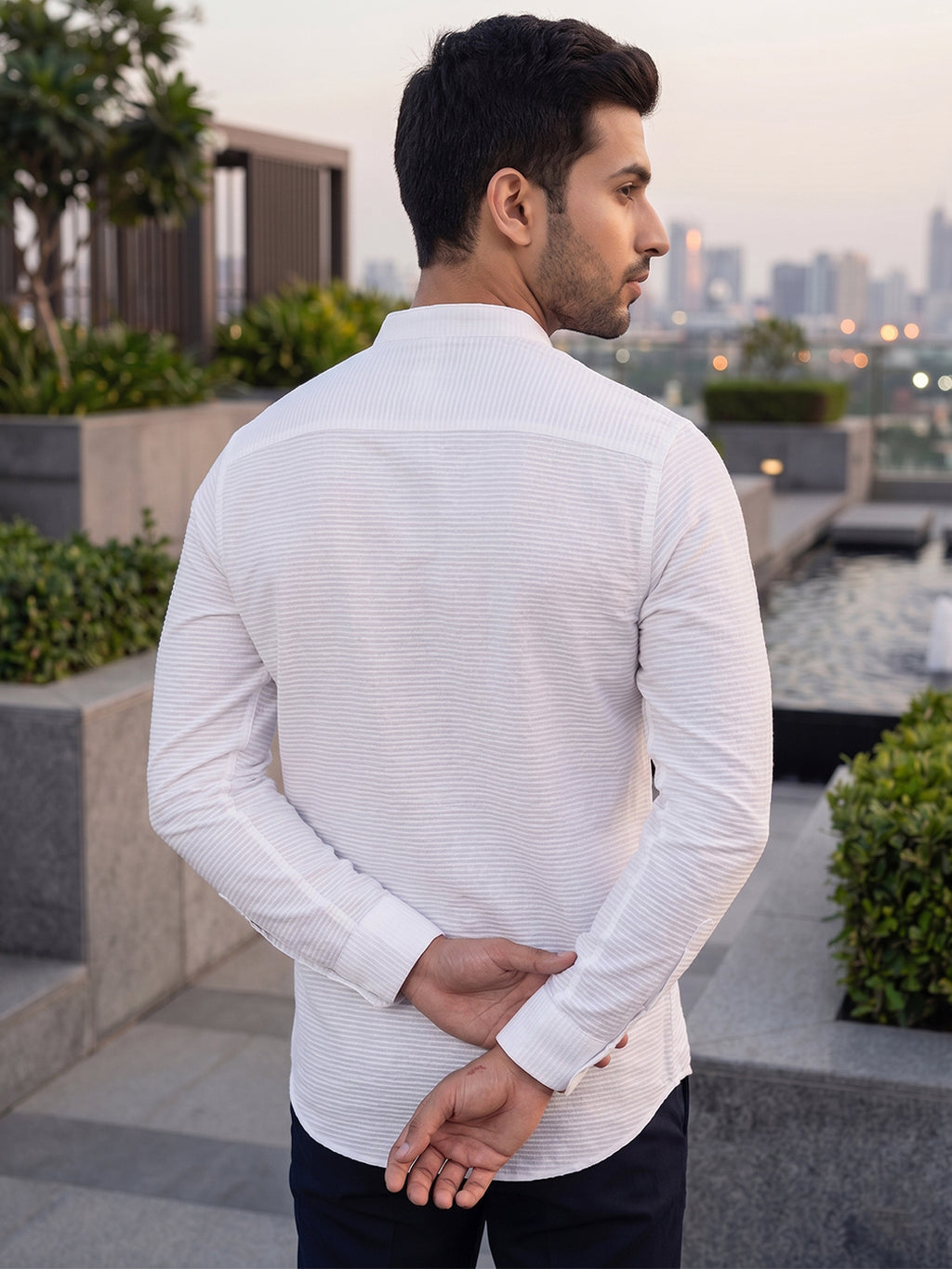 RAY LIGHT Men's Textured Dobby Cotton Short Kurta – Pure White