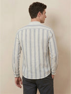 RAY LIGHT Men's Classic Vertical Stripe Cotton Short Kurta – White & Blue
