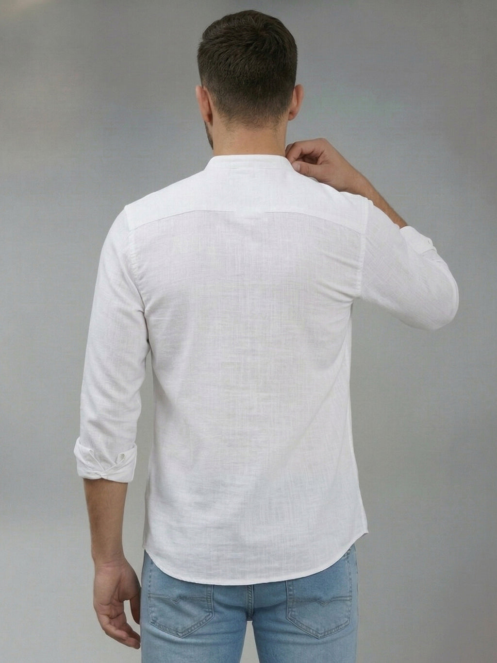 RAY LIGHT Men's Minimalist Solid Casual Shirt – Chinese Collar & Functional Chest Pocket