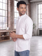 RAY LIGHT Men's Minimalist Solid Cotton Blend Shirt – Light Beige with Hidden Placket