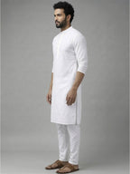RAY LIGHT Men's Classic Solid Cotton Long Kurta – Dark Green with Dual Side Pockets