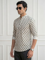 RAY LIGHT Men's Geometric Diamond Print Cotton Short Kurta – Off-White & Forest Green