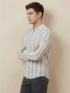 RAY LIGHT Men's Classic Vertical Stripe Cotton Short Kurta – White & Blue