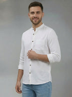 RAY LIGHT Men's Minimalist Solid Casual Shirt – Chinese Collar & Functional Chest Pocket