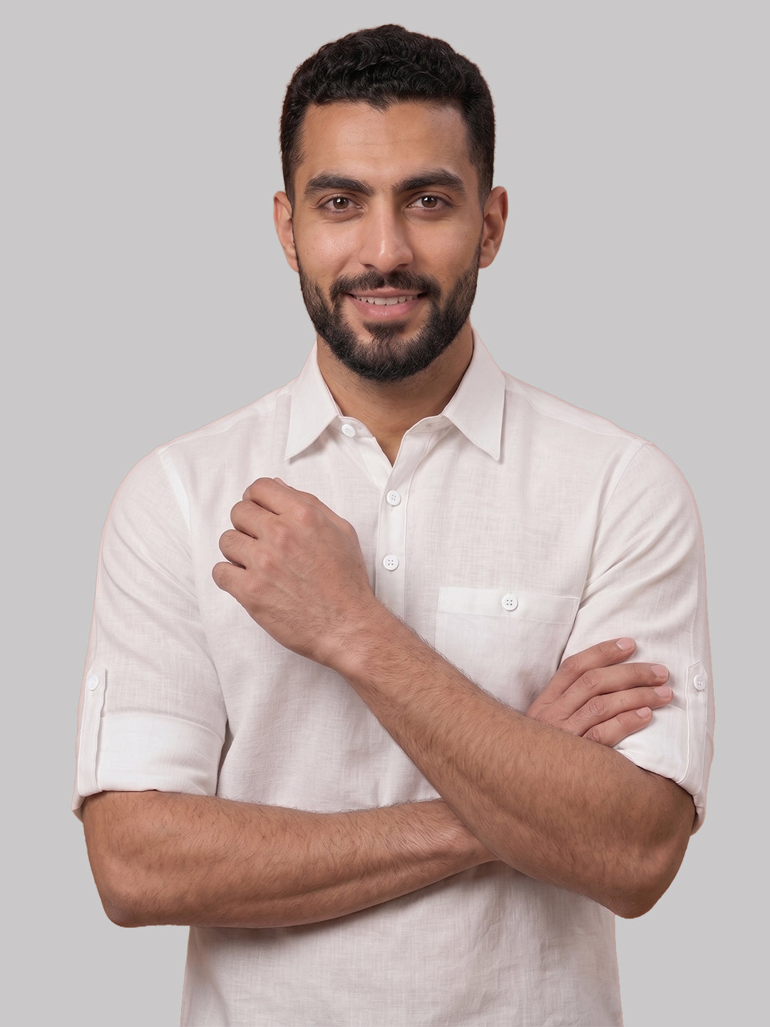 RAY LIGHT Men's Essential Solid Cotton Short Kurta – Sky Blue with Roll-Up Sleeves