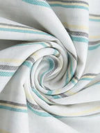 RAY LIGHT Men's Coastal Stripe Cotton Short Kurta – White with Teal & Beige Accents