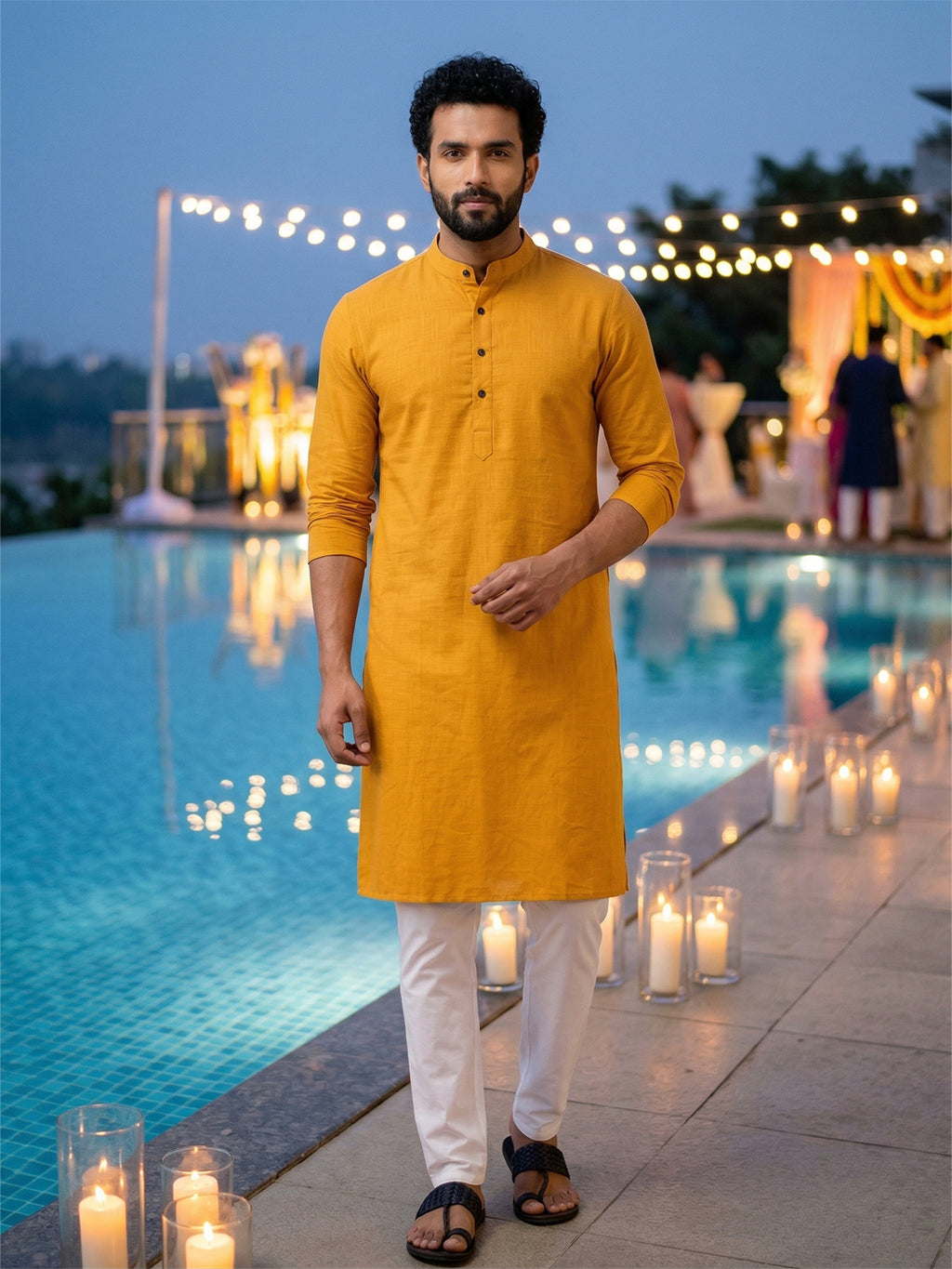 RAY LIGHT Men's Classic Solid Cotton Long Kurta – Dark Green with Dual Side Pockets