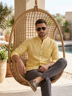 RAY LIGHT Men's Minimalist Solid Casual Shirt – Chinese Collar & Functional Chest Pocket