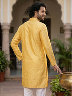RAY LIGHT Men's Royal Jacquard Geometric Long Kurta – Deep Maroon
