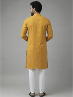 RAY LIGHT Men's 100% Cotton Solid Long Kurta with Mandarin Collar
