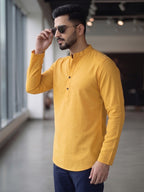 RAY LIGHT Men's Essential Solid Cotton Short Kurta – Royal Blue with Cuffless Sleeves