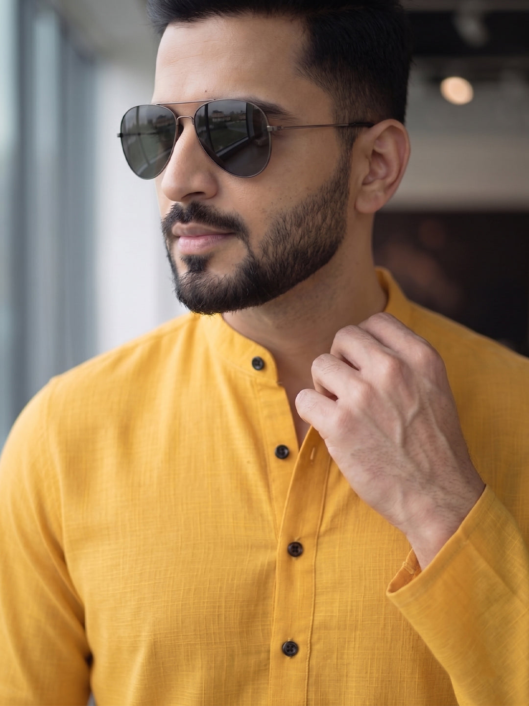 RAY LIGHT Men's Essential Solid Cotton Short Kurta – Royal Blue with Cuffless Sleeves