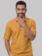 RAY LIGHT Men's Essential Solid Cotton Short Kurta – Sky Blue with Roll-Up Sleeves