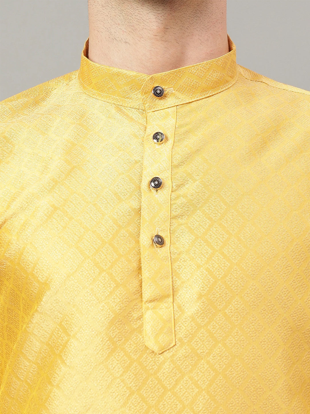 RAY LIGHT Men's Royal Jacquard Geometric Long Kurta – Deep Maroon